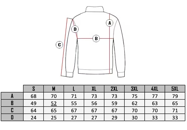 RD Valyrie Cashmere size table
