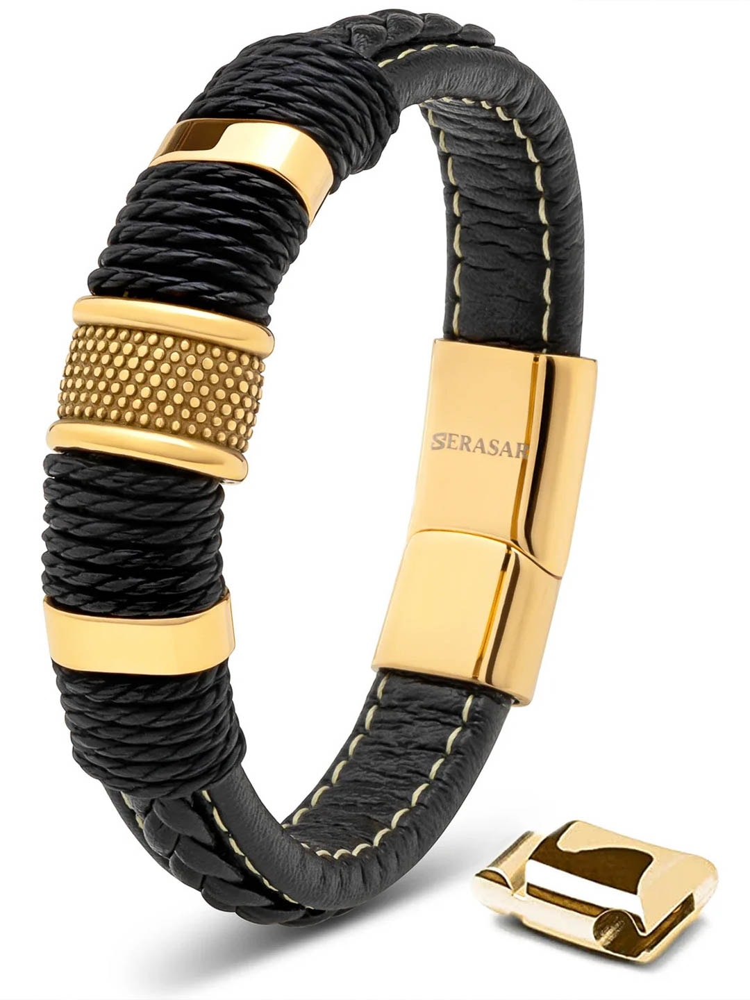 X-B029-gold Serasar Ring Leather Armband.jpg