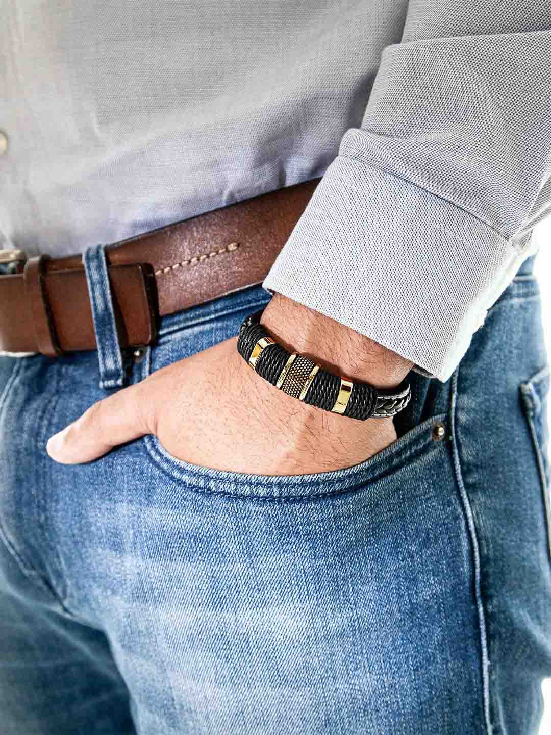 X-B029-gold Serasar Ring Leather Armband 2.jpg